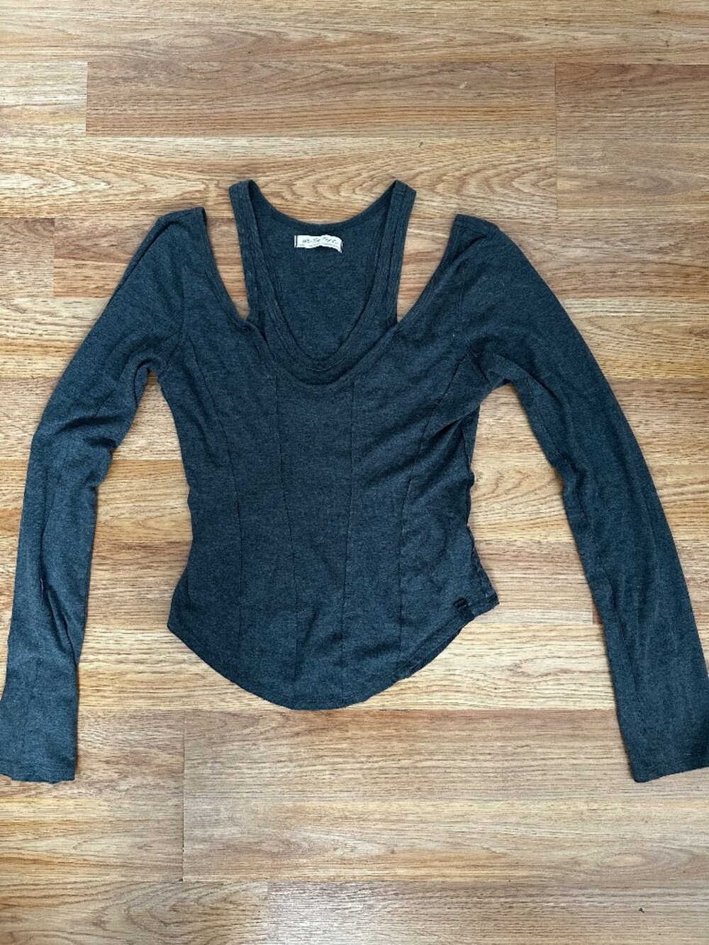 We The Free Long Sleeve, Off Shoulder, Tank-Style Shirt Gray